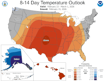 8-14 Day Temperature Outlook. February 23 - March 1, 2026