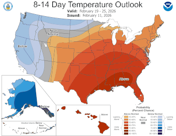 8-14 Day Temperature Outlook. February 19-25, 2026